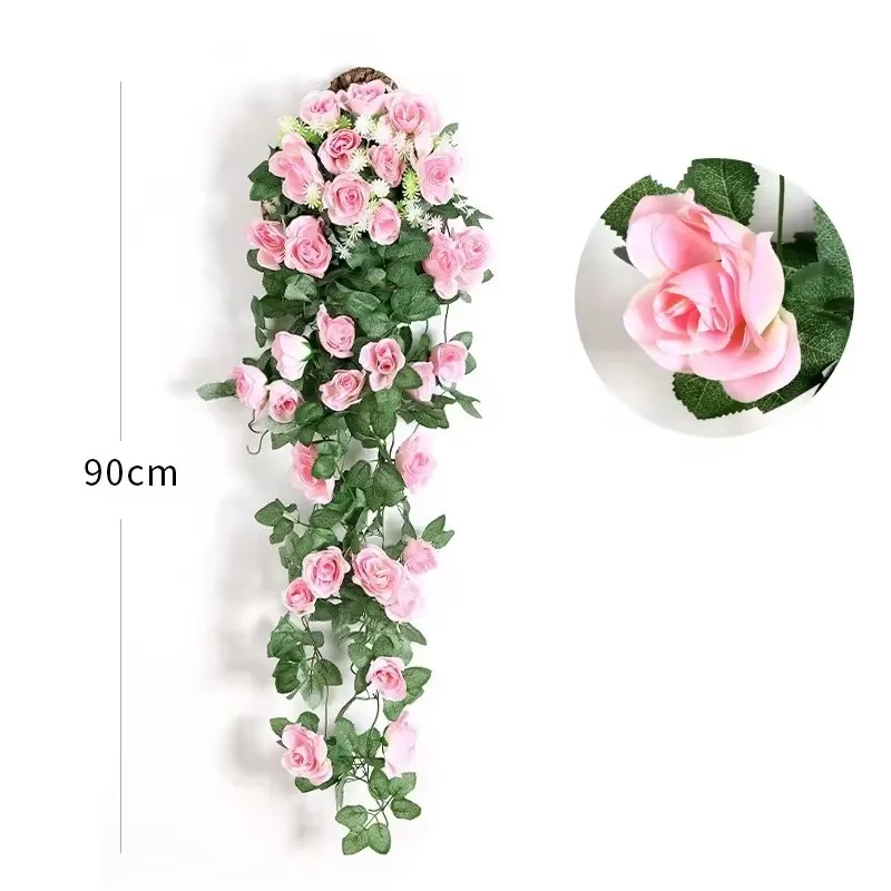 Flor Artificial de ratán, planta falsa, decoración de vid, rosas colgantes de pared, accesorios decorativos para el hogar y la boda, guirnalda de flores falsas