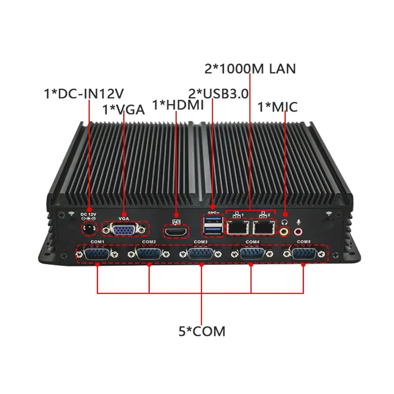 Ordenador Industrial Intel Celeron J4125 Sin ventilador, Quad Core, 2 x i211-AT, 1000M, LAN, 6 X COM, HD, VGA, LPT