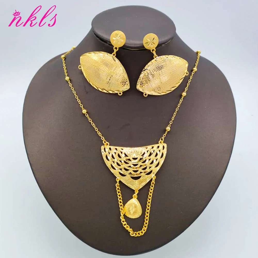 New Design Jewelry Set Gold Plated Necklace Drop Earrings Weddings Jewelry Sets For Women Party Bohemia Pendant  Accessory Gift