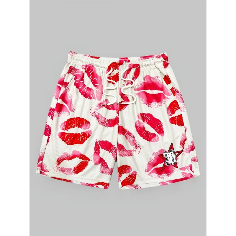 

Американские романтические спортивные баскетбольные шорты с принтом красных губ, быстросохнущие, повседневные шорты для фитнеса