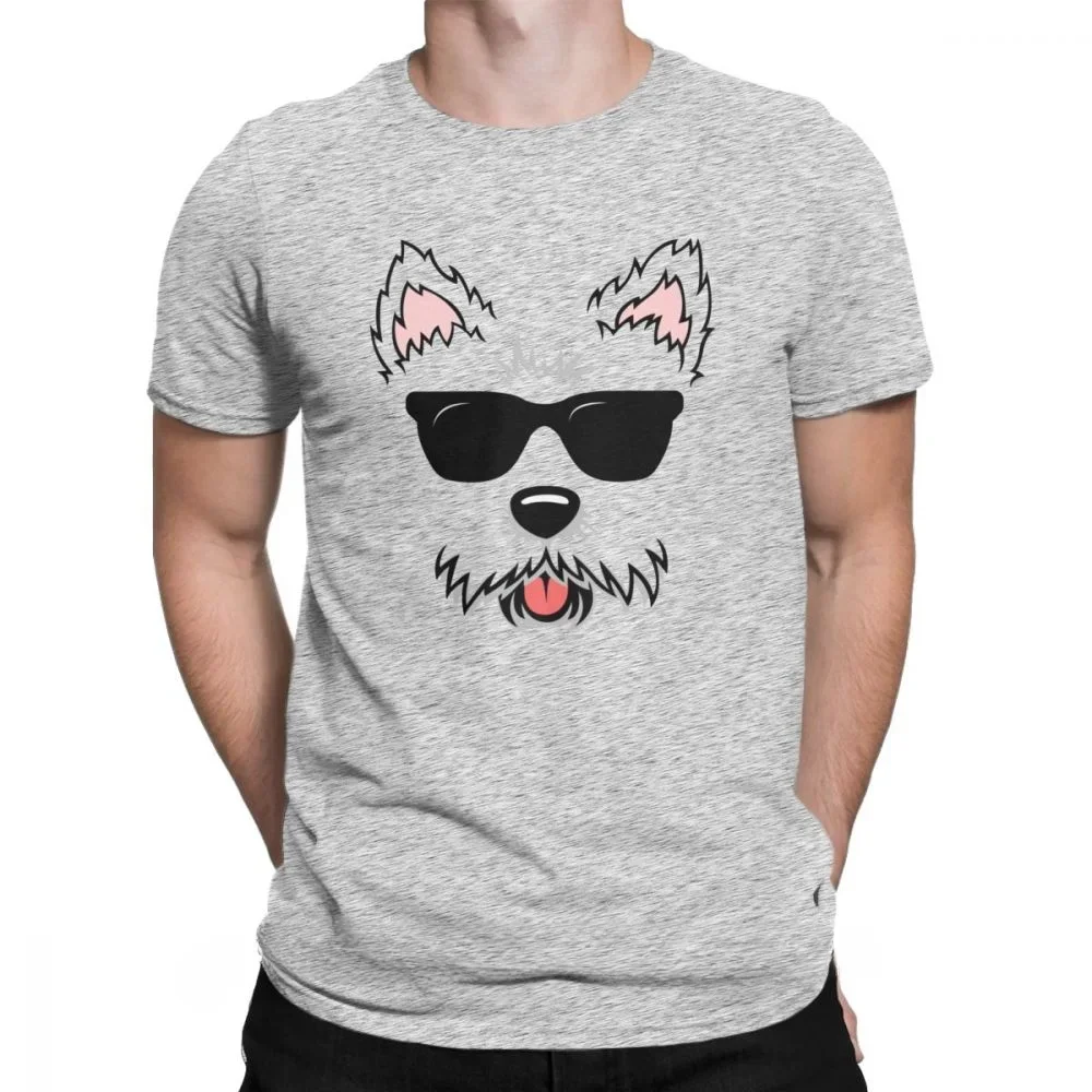 Novelty Cute West Highland White Terrier Dog Face With Sunglasses Westie Lovers Tshirt For Men Percent Cotton Crewneck T Shirt