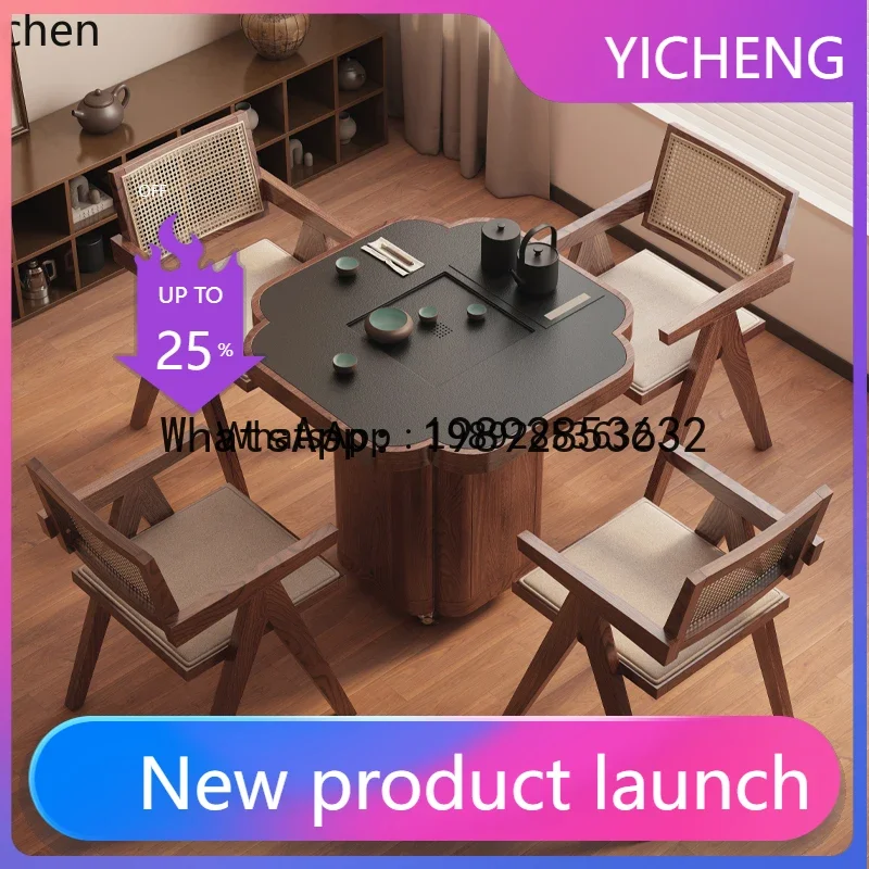 W7- medieval four-leaf clover solid wood movable tea table living room tea cabinet balcony small tea table coffee table