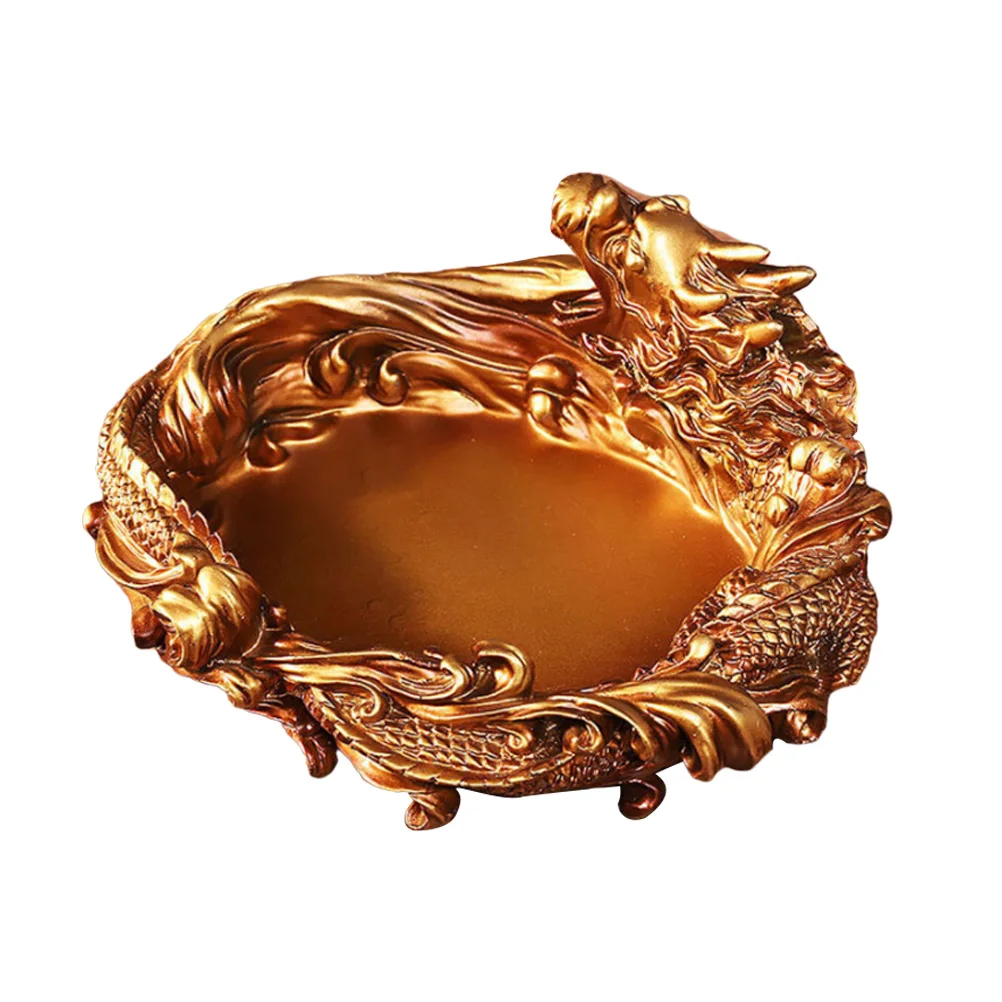 

Dragon Ashtray Resin Carved Shape Desktop Tank Golden Decorative Vintage Office Smoke Holder Creative Container