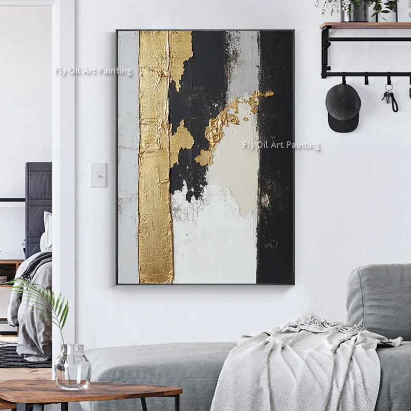 White & Golden Texture Oil Painting Circular Radial Lines Abstract Original Design Canvas Wall Art Handmade Luxury Artwork