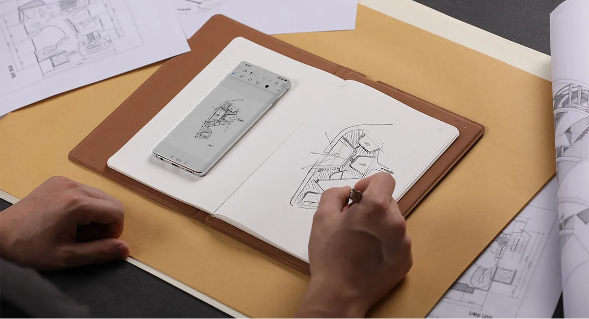 HUION Note-tableta de dibujo Digital 2 en 1 con bolígrafo sin batería, tableta de papel inalámbrica Bluetooth, bloc de e