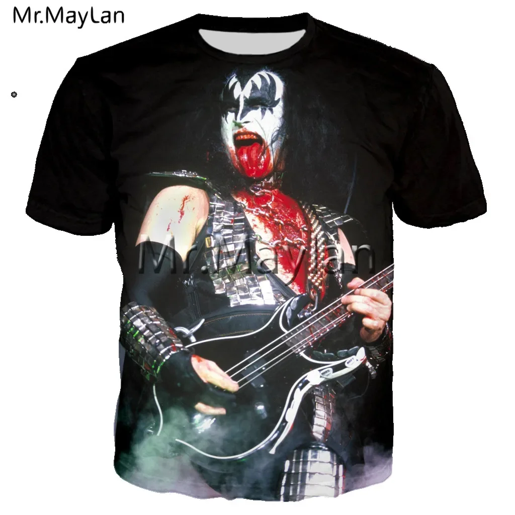 New Gene Simmons Men T shirt 3D Print Kiss Band Rock Tshirt Men Women Ropa Casual Streetwear Hiphop O-neck Tee Shirt Men Clothes