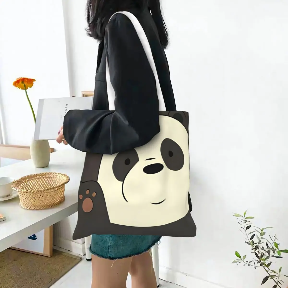 We Bare Bears Panda Canvas Tote Handbag Funny Panda Animal Grocery Torby na zakupy wielokrotnego użytku dla Unisex