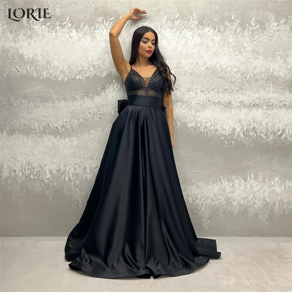 

LORIE Elegant Glitter Formal Evening Dresses Spaghetti Straps A-Line Floor Length V-Neck Prom Dress Backless Pageant Party Gowns