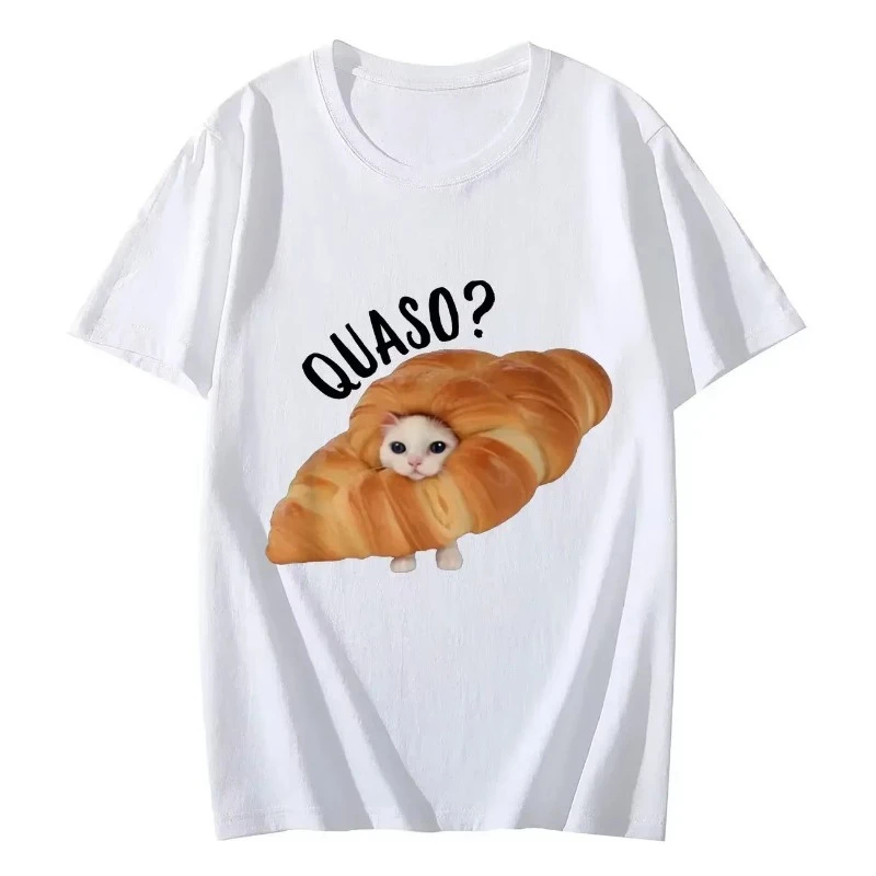 

Summer Croissant Cat Meme T-Shirt Women Funny Harajuku Graphic Cotton Short Sleeve Casual Trendy Streetwear Fashion