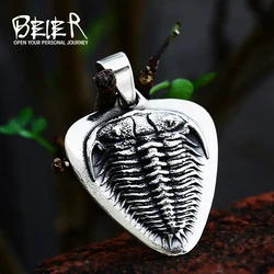 BEIER Fashion Vintage Fossil trilobite Stainless Steel Pendant Chain Necklace Jewelry BP8-735