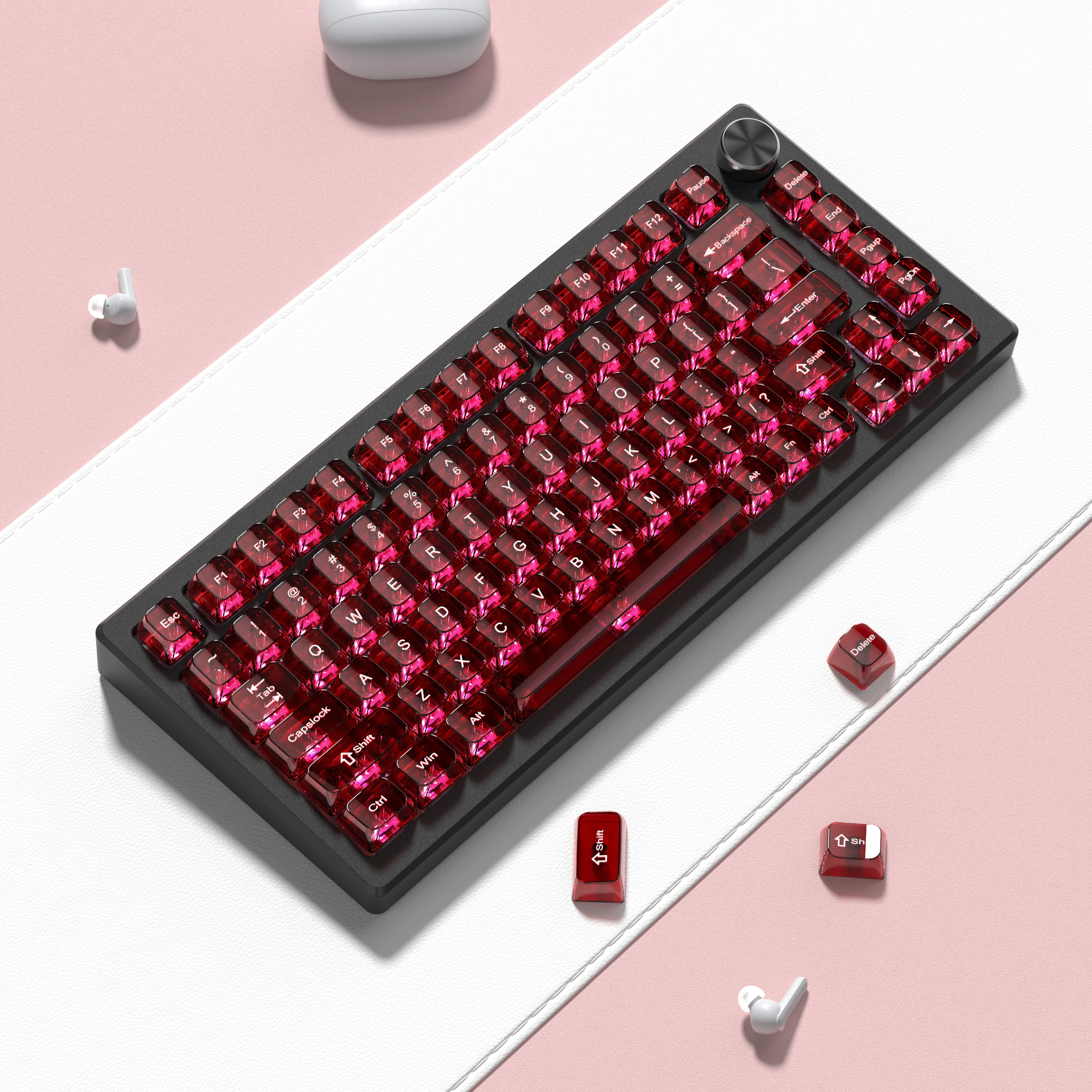 115キー レッド 透明 クリア キーキャップ クリスタル セラミック PCキーキャップ RGB シャインスルー キーキャップ MDAプロファイル MXスイッチキーボード用
