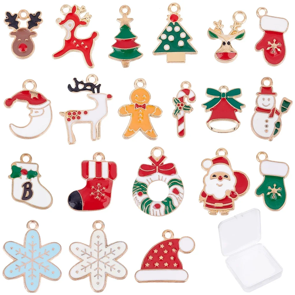 40Pcs Christmas Theme Alloy Enamel Charms Mixed Snowflake Sock Hat Tree Pendants for Jewelry Making Earrings Bangle DIY Crafts