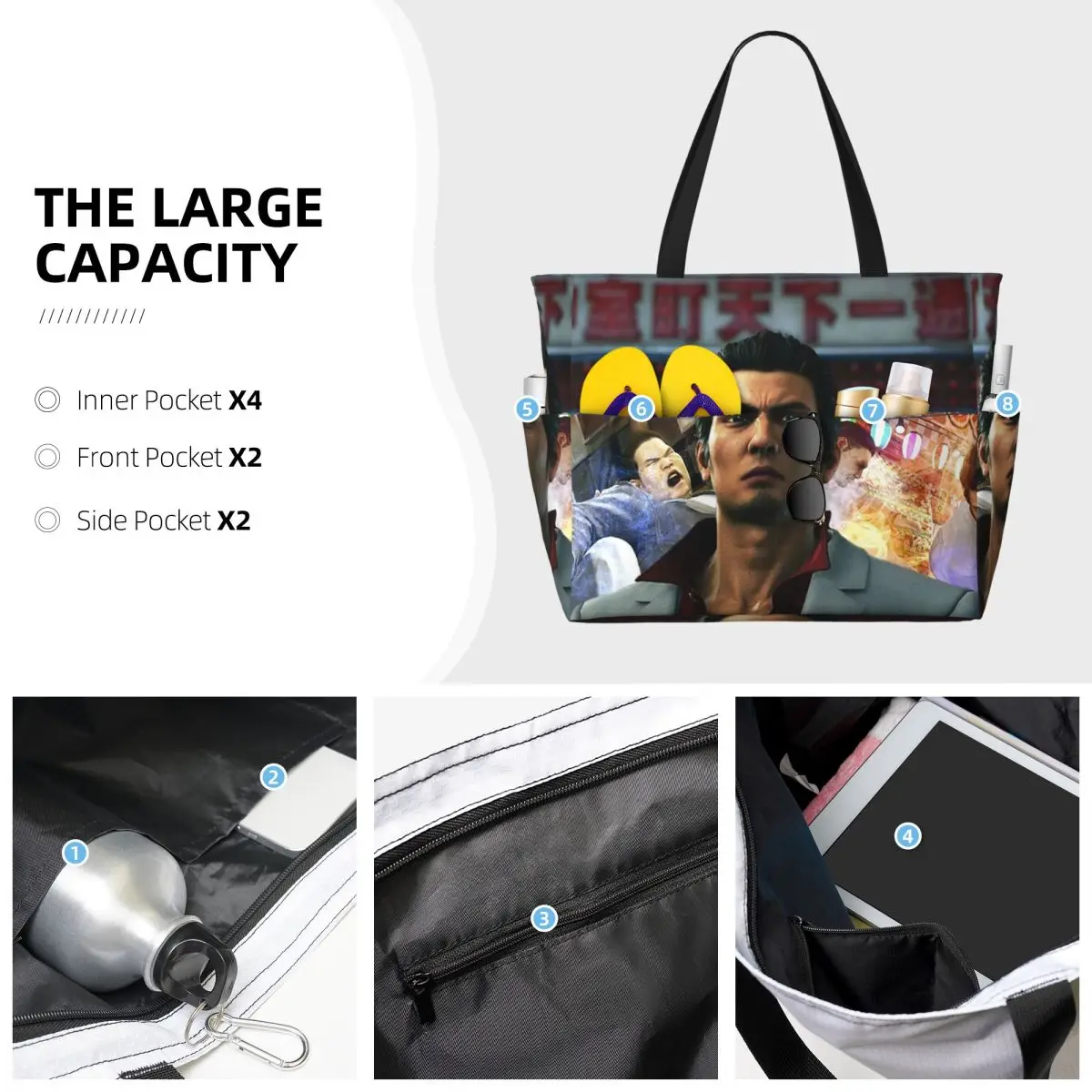 ยินดีต้อนรับสู่กระเป๋าโท้ทชายหาดคามูโรโช คิริว คาซูมะ กระเป๋าโท้ทสำหรับเล่นกีฬา ยิม โยคะ กระเป๋าโท้ทใบใหญ่ กระเป๋าเดินทางสำหรับผู้หญิง กระเป๋าฟิตเนส