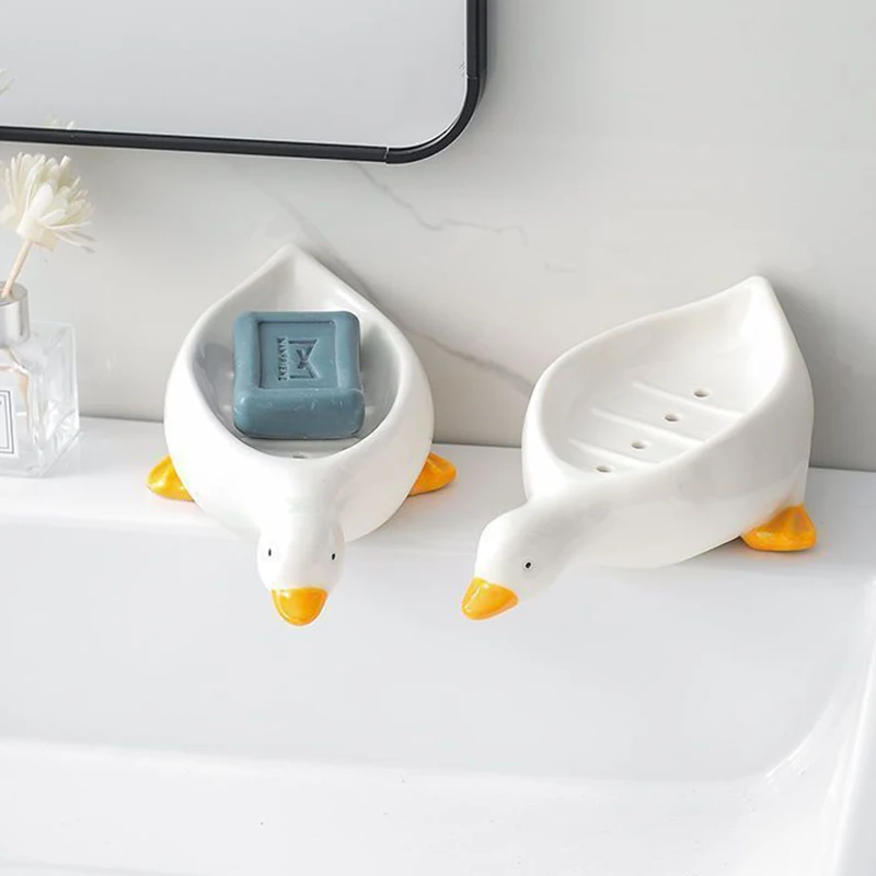 Soap Tray Self-Draining Soap Rack Cute Duck-Shaped Creative Rack For Shower Bathroom Kitchen Tub Sink Tray Bracket Bathroom