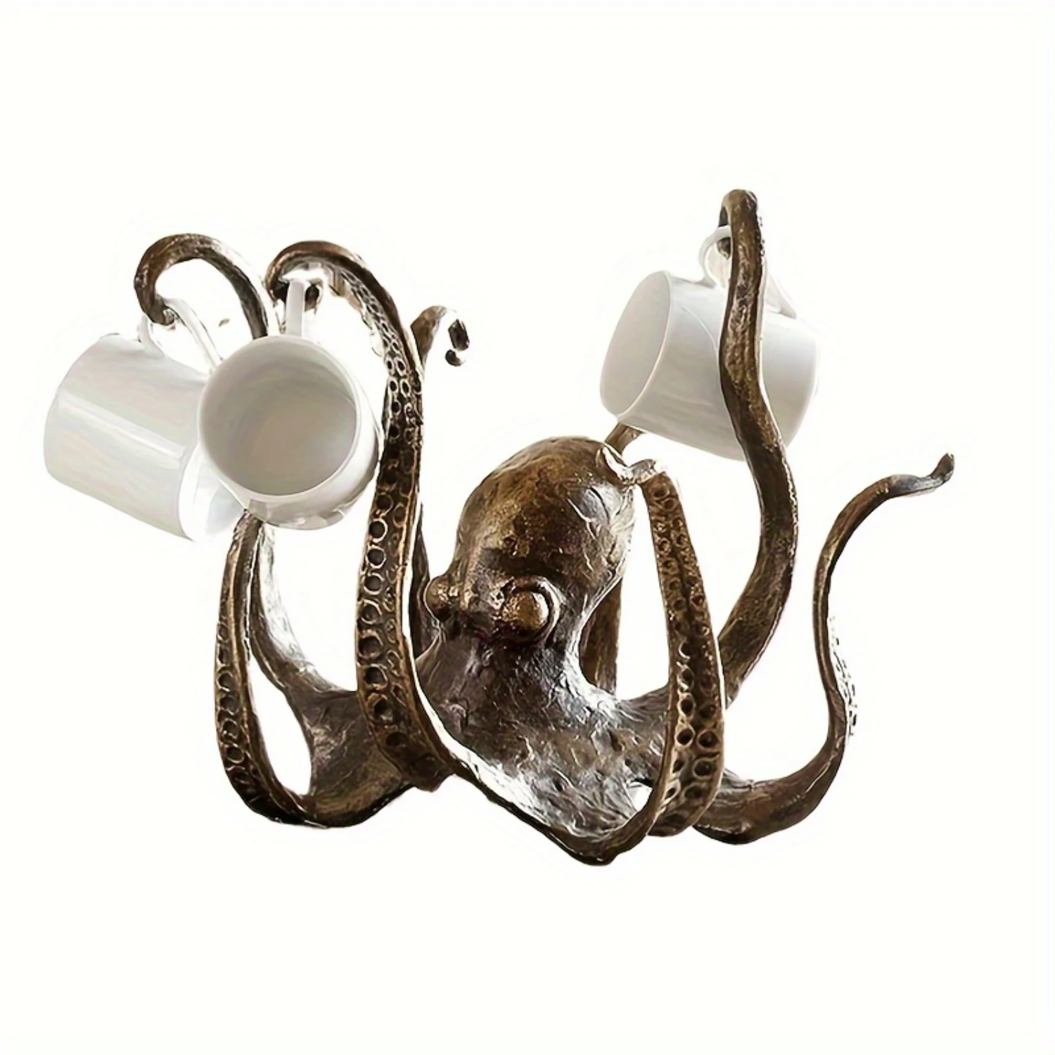 

Authentic Nautical Octopus Mug Holder - Resin Crafted, Antique Finished Cup Display Stand, Unique Hanging Tea Cup Rack for Charm