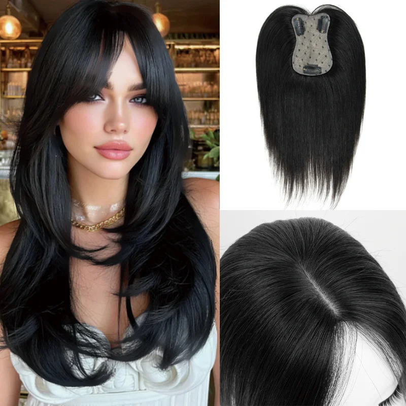 25cm Full Cover Human Hair Piece 3 Clips Design 7x11cm Base 360 Degree Wrap Around Topper 30G for Gray Hair Concealment And Hair Volume Upgrade