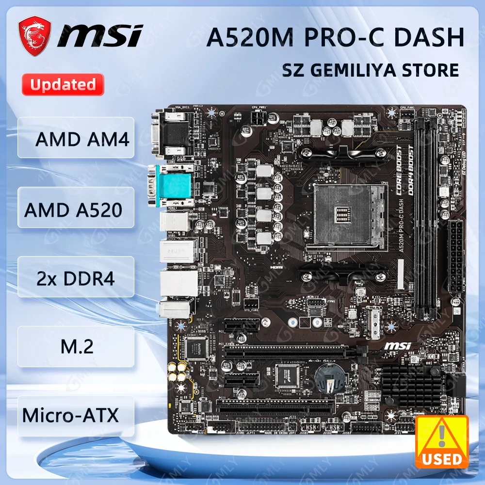 

MSI A520M PRO-C DASH Motherboard AMD A520 DDR4 64GB M.2 mATX support Ryzen 5 5600 Ryzen 7 4700 Ryzen 53350 Ryzen 7 5700 cpu