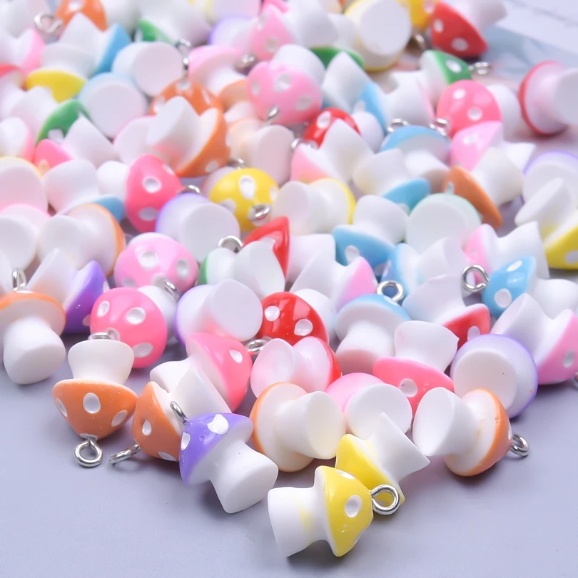 10/30/50/100pcs/Lot Cute Colorful Resin 3D Mushroom Charms Pendant For Jewelry Making Diy Earrings Keychain Handmade Accessories