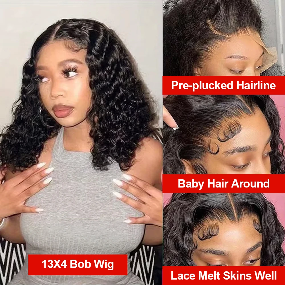 Curly Wig Human Hair 13x6 HD Lace Frontal Deep Wave Wig Ready To Wear Short Bob Wig 7x5 Glueless Wigs Lace Front Human Hair Wigs