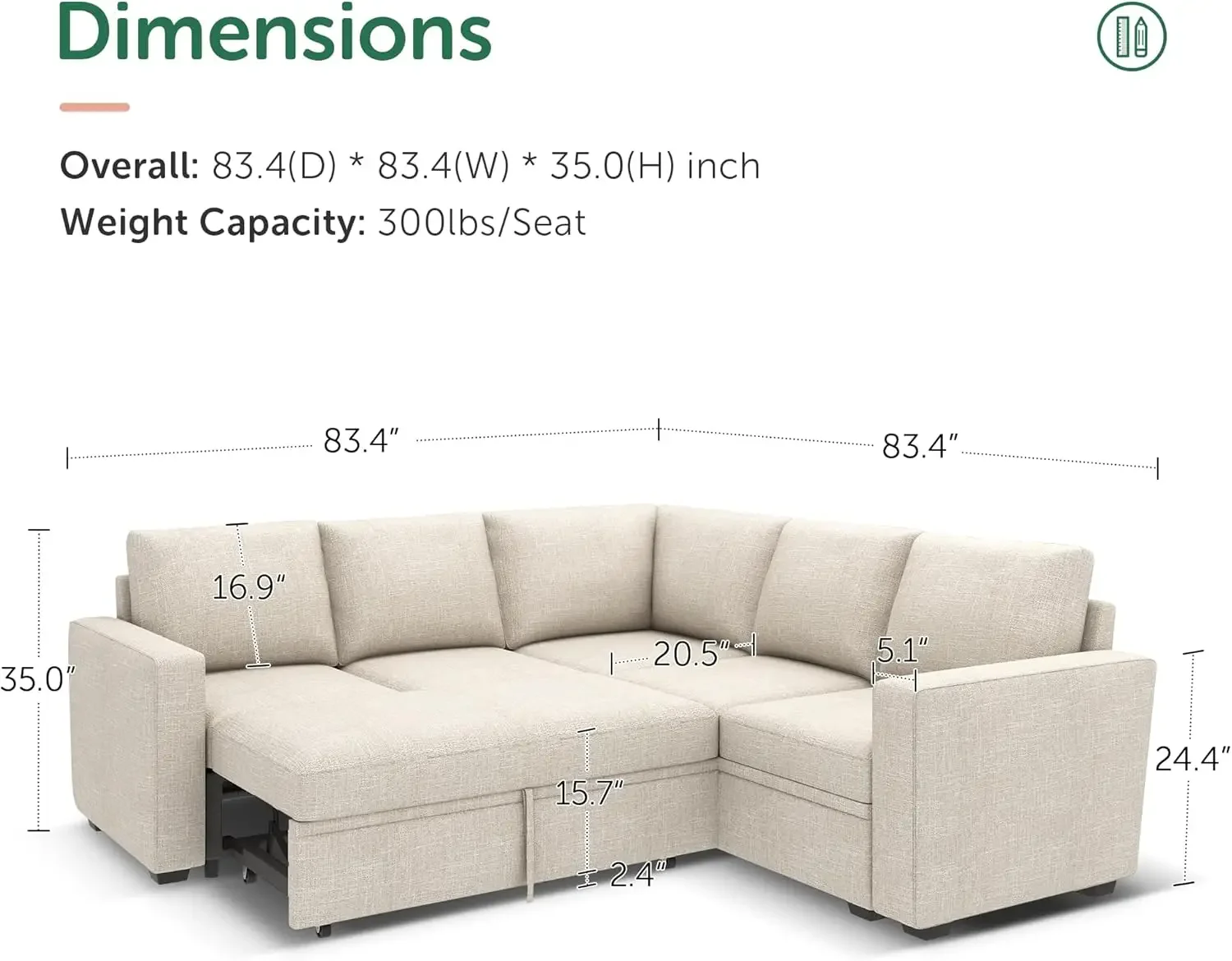 

L Shaped Sectional Couch with Storage Seat, Convertible Sectional Couches for Living Room, Beige