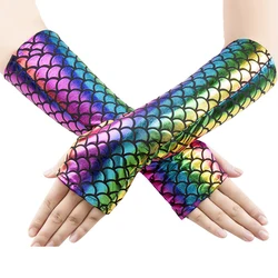 Mode Femme Cosplay Couleur Changement Sirène Robe Gants Halloween Scène Punk Écailles De Poisson Mitaines sans doigts S114