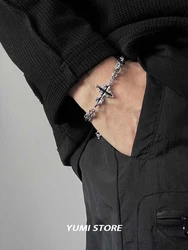 Braccialetto croce fiamma retrò per uomo donna Hip Hop acciaio al titanio giuntura catena fascino gioielli Unisex Cool Kpop accessori di lusso