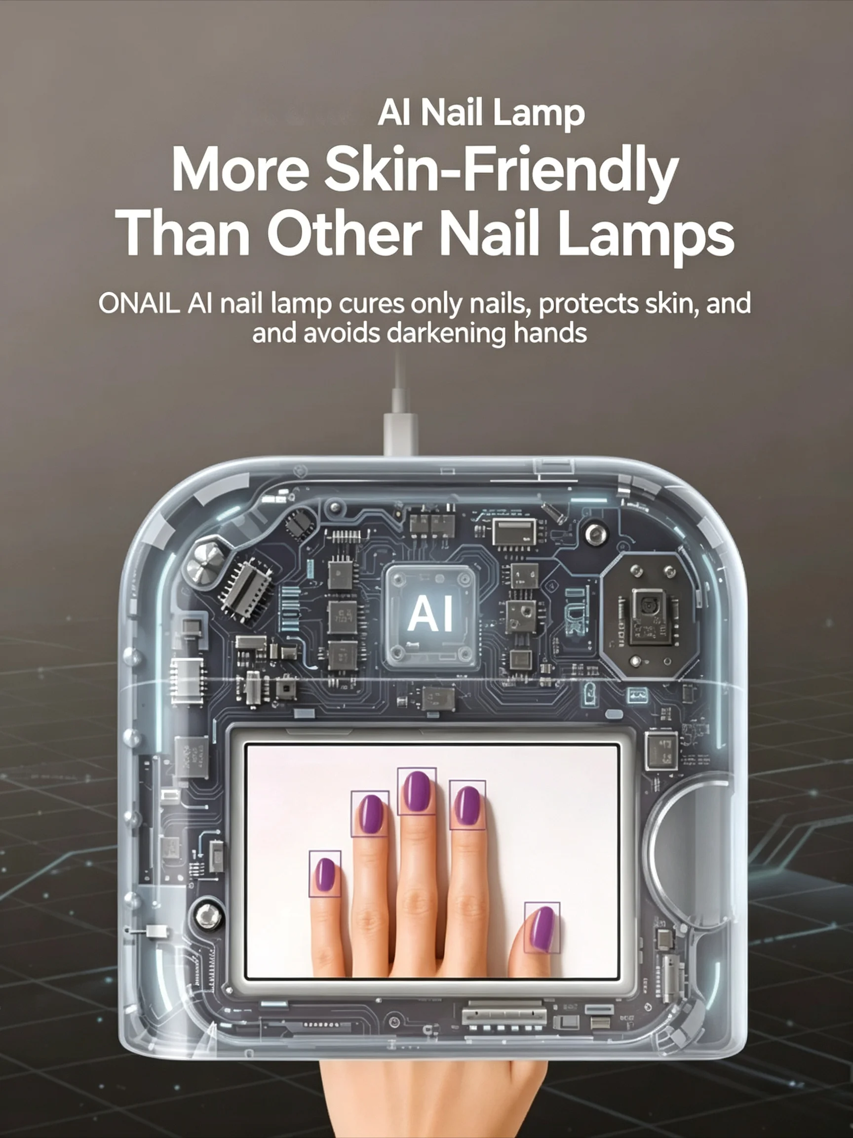 Smart AI Nail Lamp, Nail LED Light, No Black Hands, Safe for Skin, Phototherapy Lamp for Nails, Gel Polish Curing Lamp