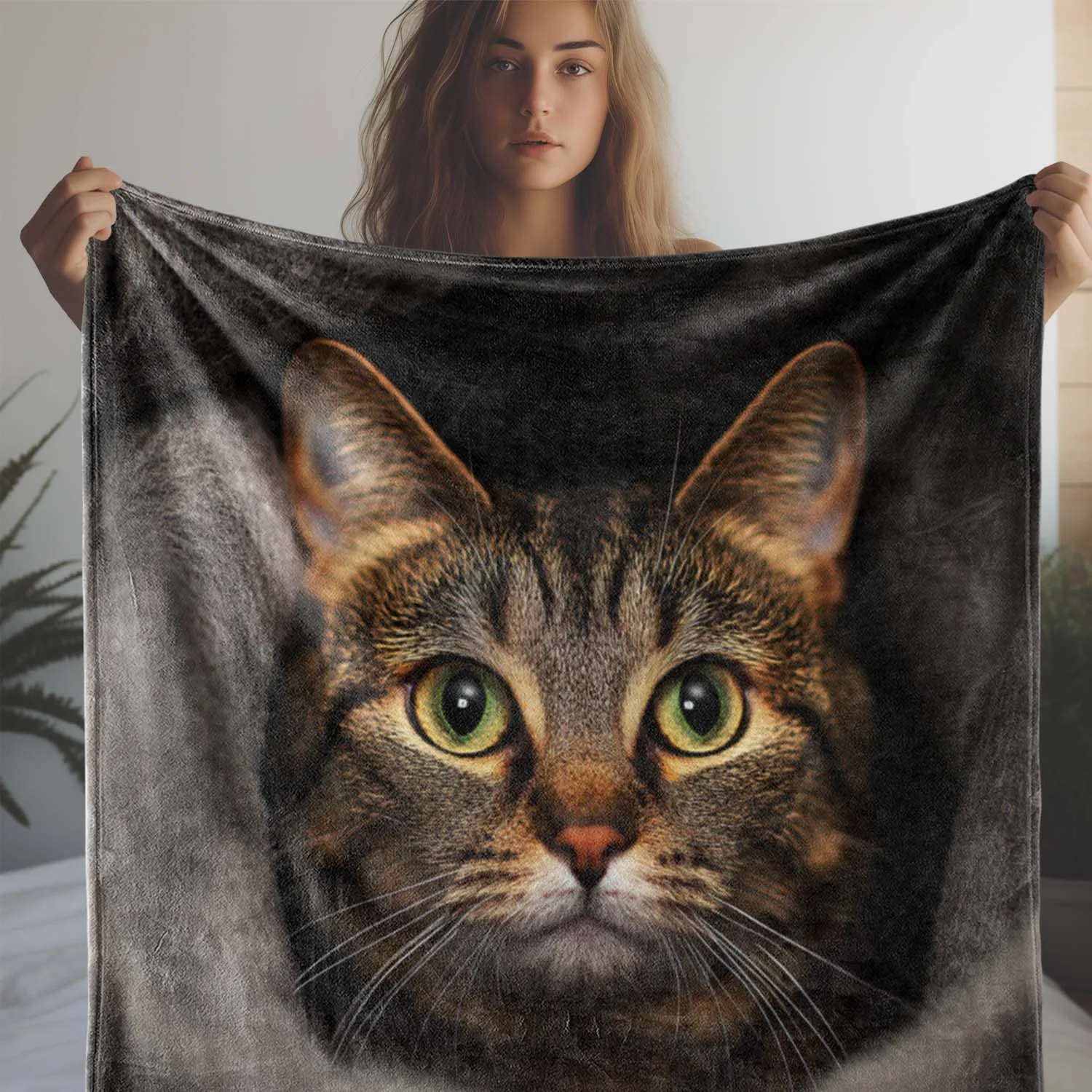 Soft Warm Cozy Flannel Cat Blanket - Vintage Style Detailed Cat Face Print,for Sofa Bed Car Office Camping Travel, Mixed Colors