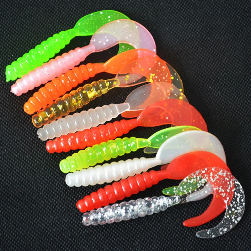 10PCS Jigging Soft Silicone Fishing Lures 3.5cm 5.5cm Shrimp Fishy Smell Wobblers Spiral Tail Artificial Swimbaits Shad Souple