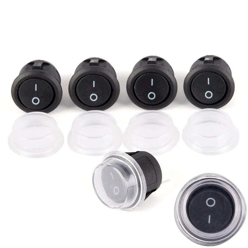 1pc Car Boat Rocker Switch Round Black 2 Pin SPST ON-OFF Rocker Boat Switch 12V Snap + Waterproof Coat