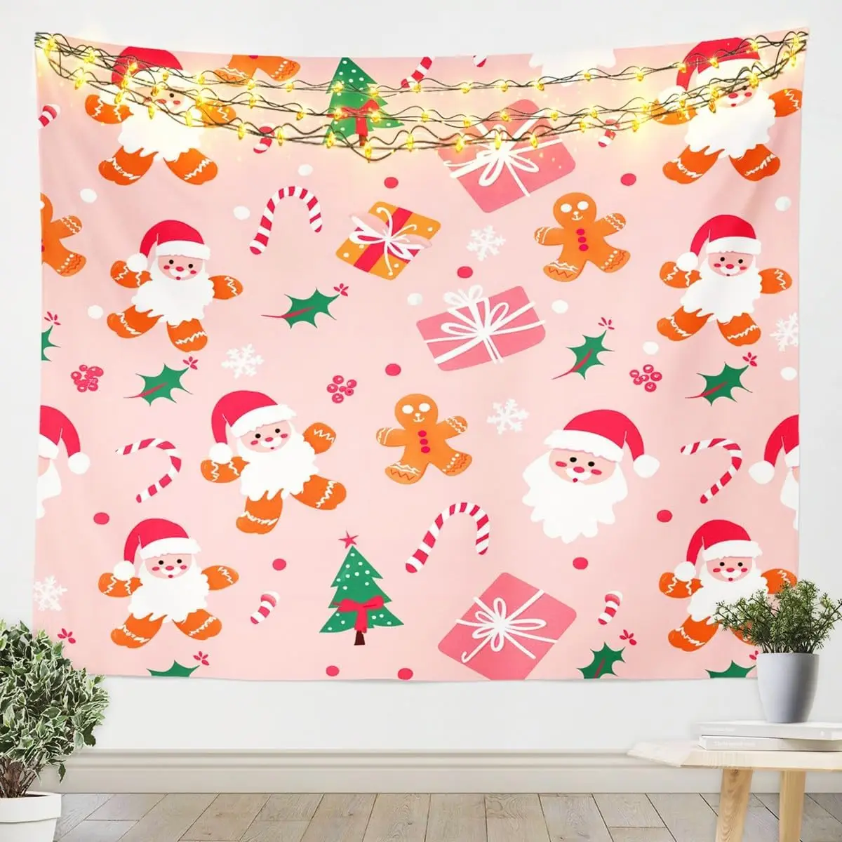 Merry Christmas Tapestry Wall Hanging Cookies Candy Tapestry for Kids Boys Girls Gingerbread Man Wall Tapestry Christmas Gifts