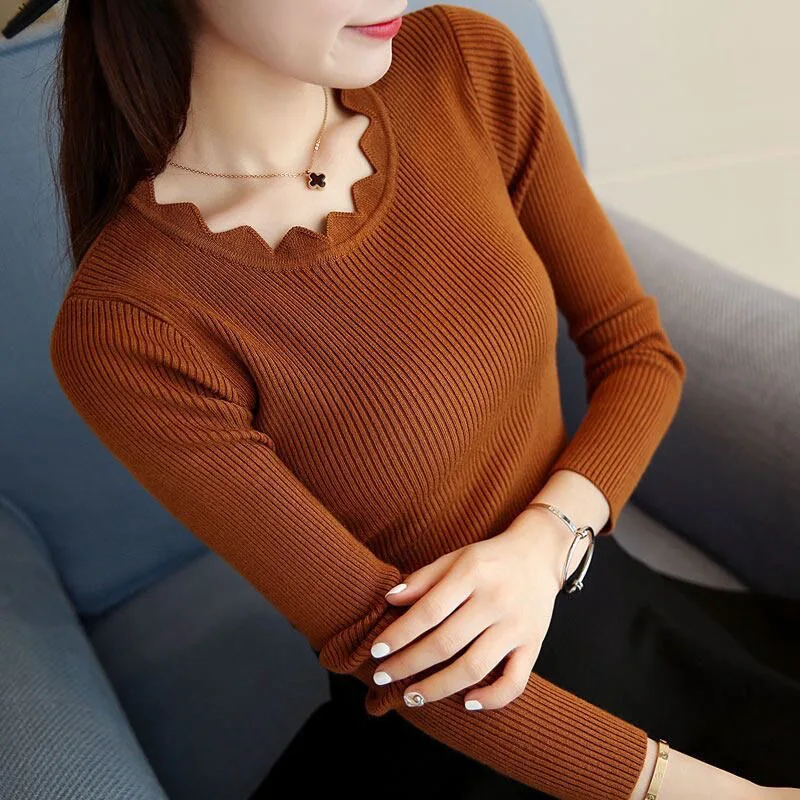 2024 Fashion Long Sleeve Elegant O-neck Women Sweater Autumn Solid Slim Knitted Tops Winter Casual Pullover Jumper