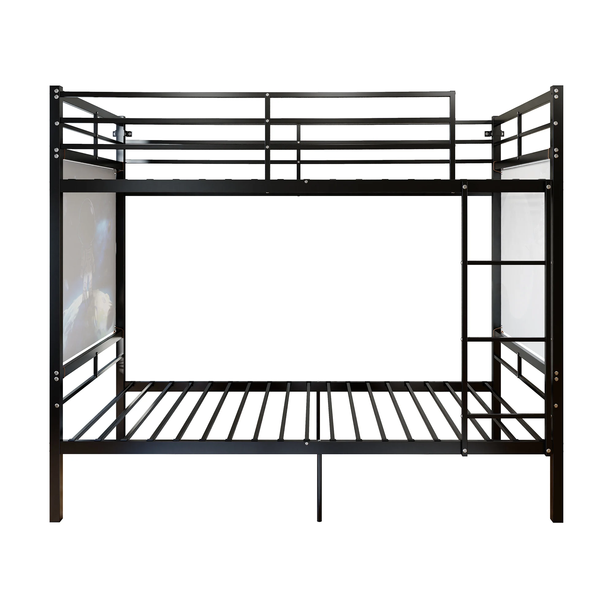Twin Over Twin Metal Bunk Bed With Ladder, Heavy Duty Steel Frame, High Guardrails, Storage Space, Split To 2 Beds, Black