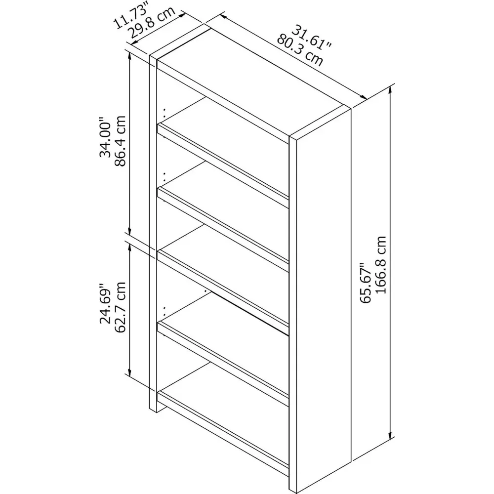 Librería de madera de ingeniería con 5 estantes en estante escalonado blanco puro, estantería