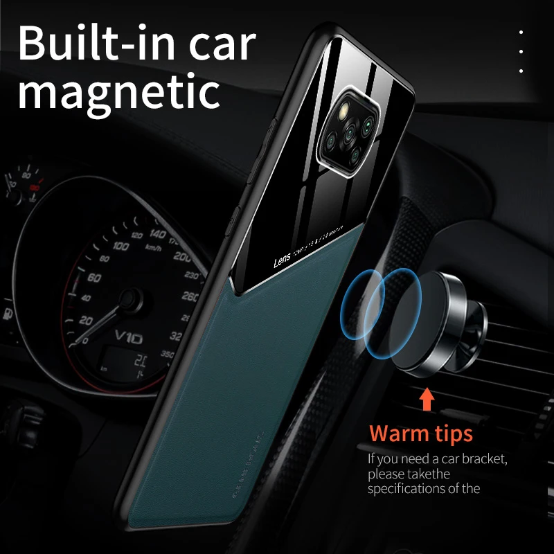 car magnetic holder plexiglass leather texture phone cover for xiaomi poco x3 pro x3pro x 3 nfc pocox3 nfs case shockproof coque