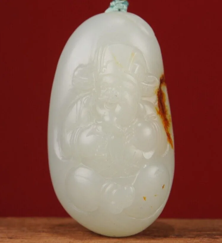 

CERTIFIED 21g 100% NATURAL HOTAN WHITE RIVER JADE HAND CARVED GOD OF WEALTH