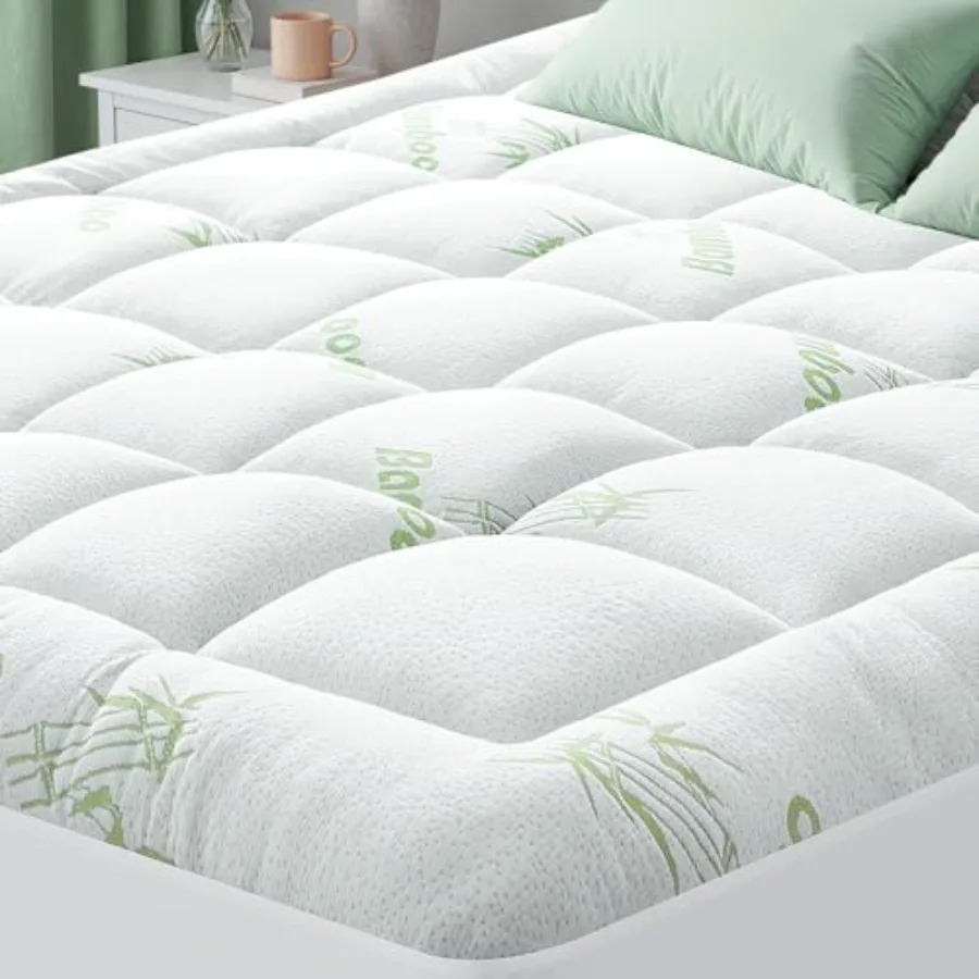 Mattress Topper - Thick Bamboo-Viscose Naturally Cooling Pillow Top Mattress Pad Breathable Fluffy Soft Mattress pad for Back P