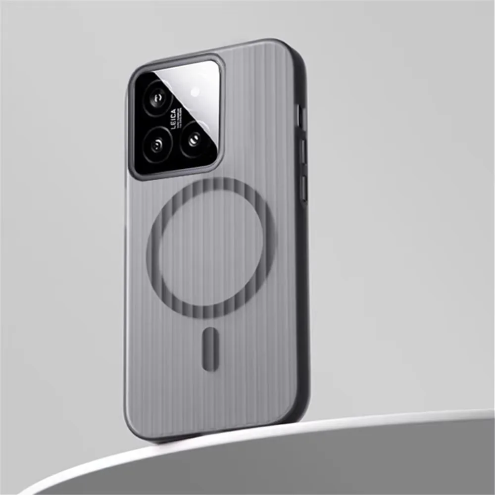 Phone Case Matte Clear For Magsafe Xiaomi 15 14 13T 13 Pro Poco F5 F6 Pro Wireless Charging Magnetic Corrugated Cover