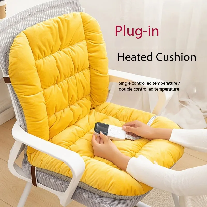 Heated Seat Cushion for Office Use Winter Plush Electric Heating Pad Removable and Washable Thickened Backrest Integrated Seat