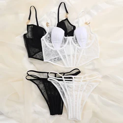 Hot Sale Lace Splice Bra and Briefs Sets Mesh Transparent Bra & Brief sets Underwire Erotic Lingeries Bra and Panties Sets