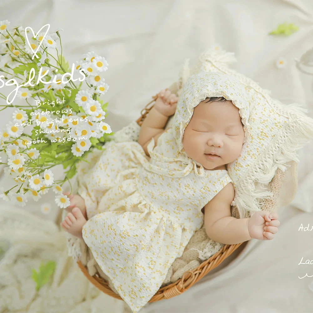 Fundo fotográfico para bebê menina, vestido floral, lenço de renda, simulação de foto recém-nascida, combinação de flores, tiro acessórios