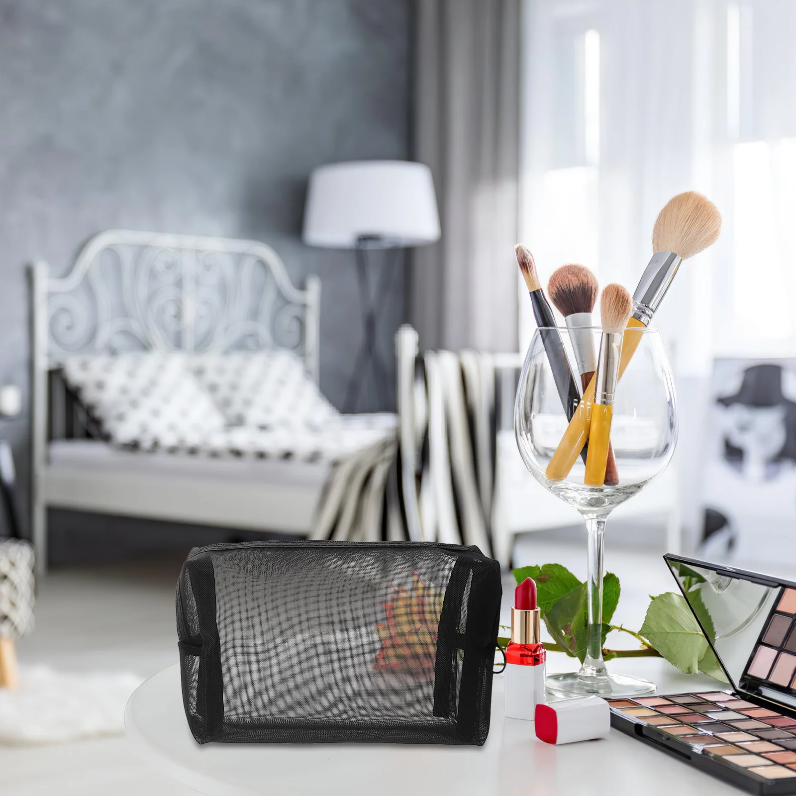 

3pcs Mesh Makeup Bag Large Capacity Organizer Transparent Travel Pouch For Toiletries Daily Use - Portable Zippered