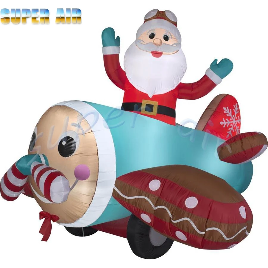 New design Chirstmas model inflatable Santa Claus sitting in the airplane with gift