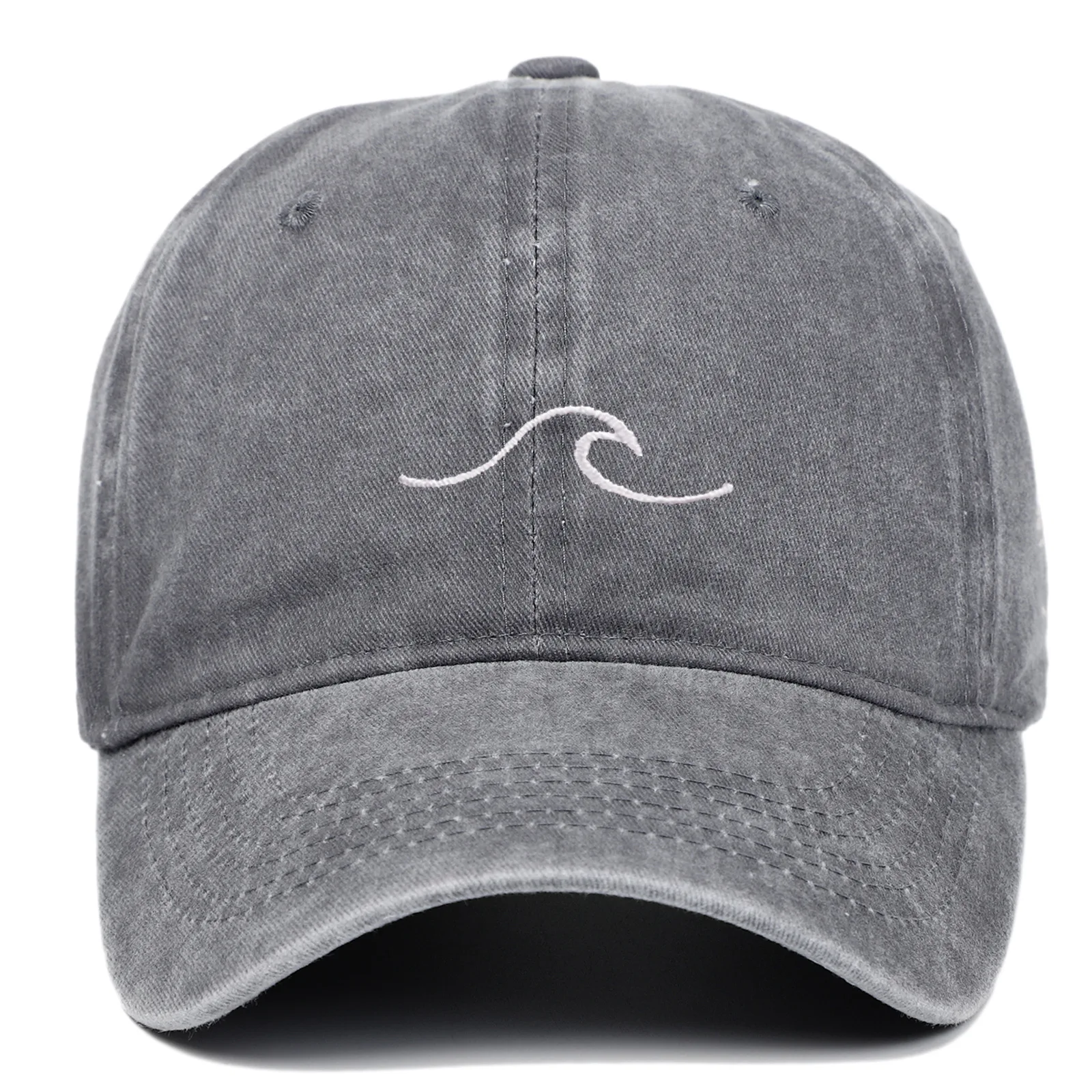 Wave pattern embroidered baseball cap, solid color washed retro hat, men's and women's hip-hop sun hat, travel