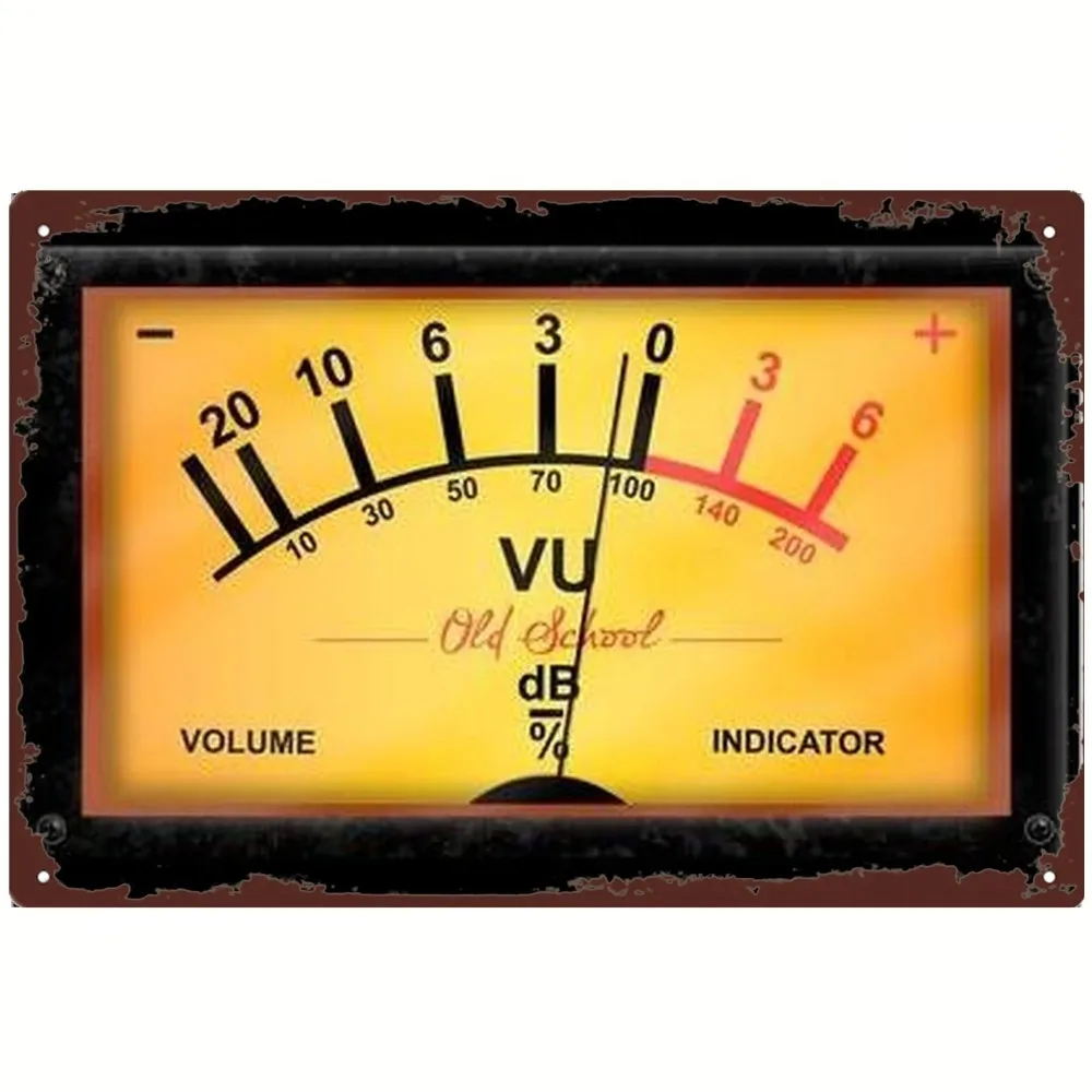 Vintage Audio VU Meter 2D Flat Iron Wall Decor Retro DB Scale Indicator Art for Home Music Room Studio