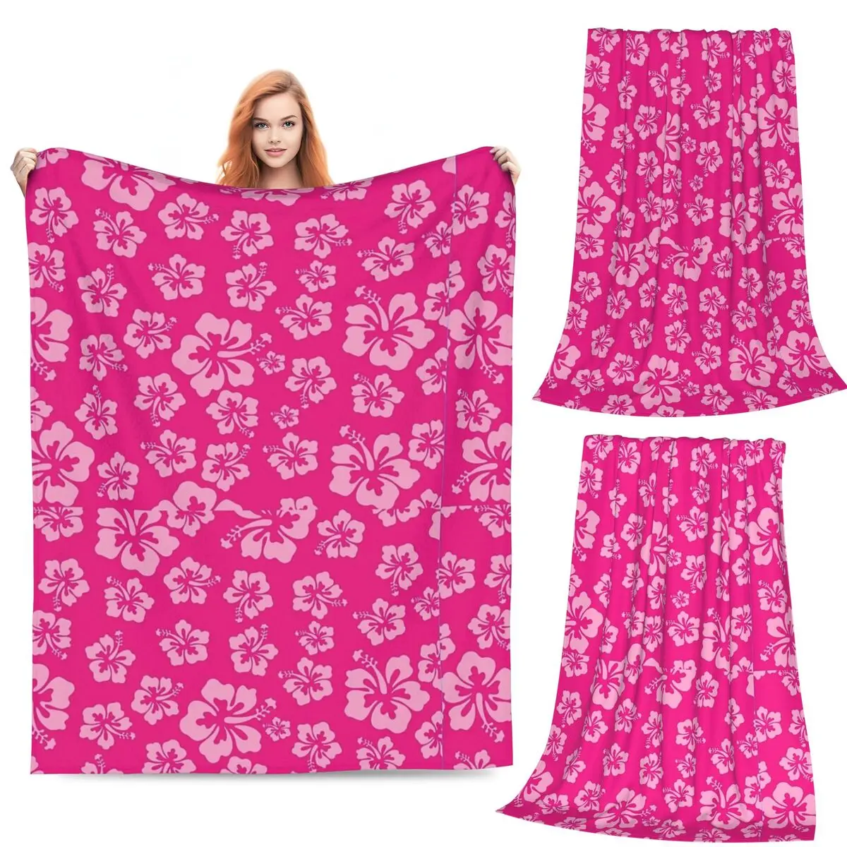 

Тропический ярко-розовый цветок гибискуса с цветочным узором, одеяло с гавайским принтом, фланелевые одеяла для дивана, для дома, спальни, путешествий