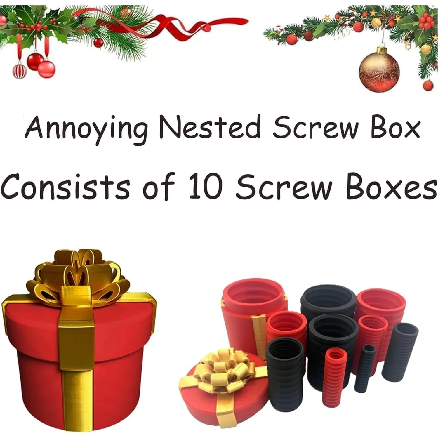 صندوق هدايا برغي متداخل مزعج حاوية بطاقات المال 10 طبقات علب هدايا مزحة قابلة لإعادة الاستخدام لعيد الميلاد وعيد الميلاد والحفلات الممتعة #2