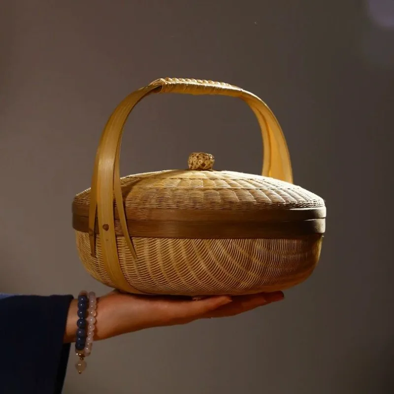 cultural heritage bamboo woven bamboo basket storage storage box tea set large collection household fruit basket food box