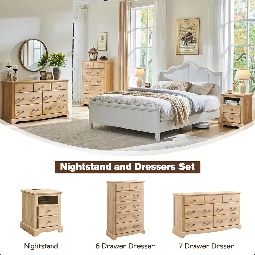 Cómoda rústica de madera de roble natural alta 48 para almacenamiento en dormitorio, sala de estar y pasillo