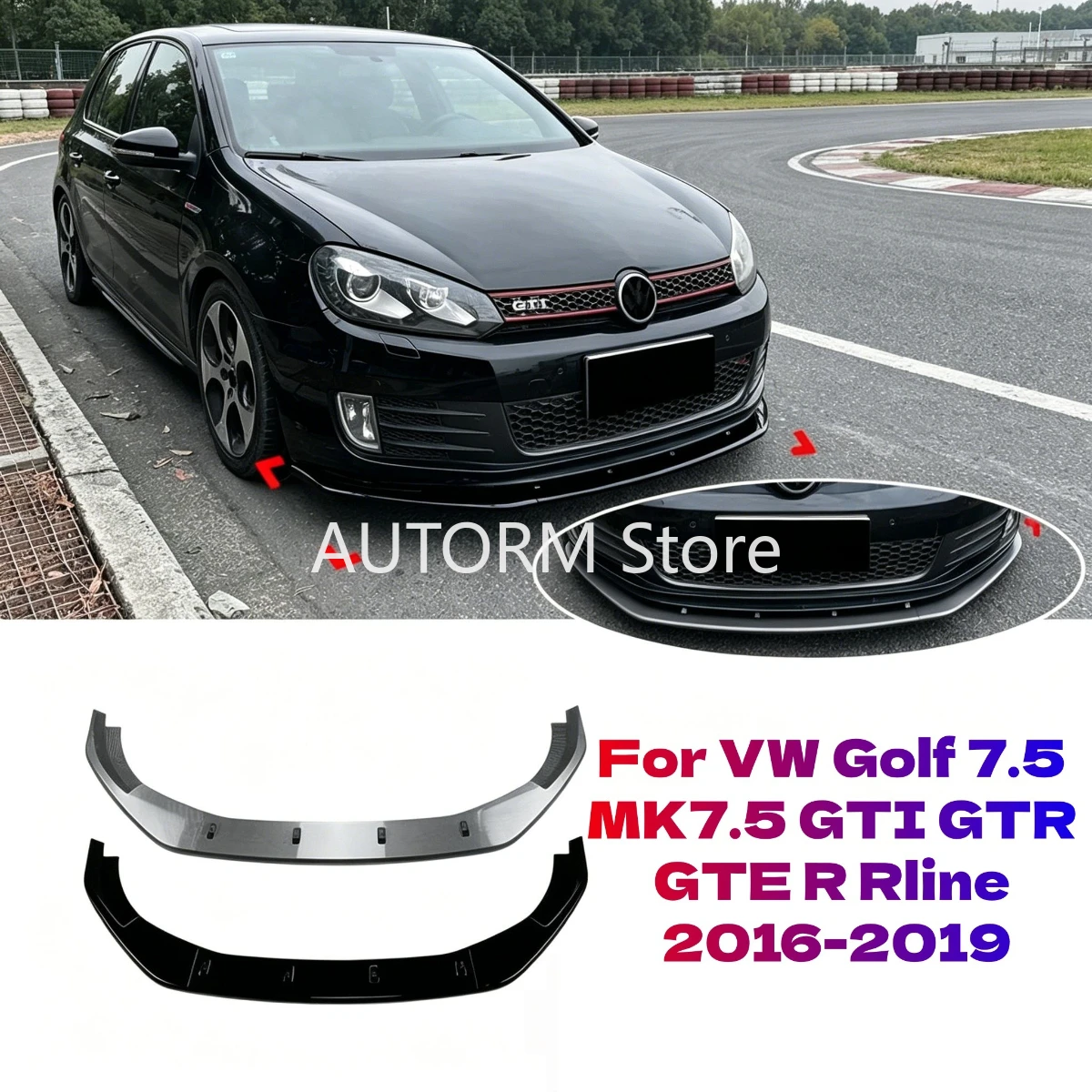 

Glossy Black/Carbon Look Car Front Bumper Lower Spoiler Lip Splitter For VW Golf 7.5 MK7.5 GTI GTR GTE R Rline 2016-2019